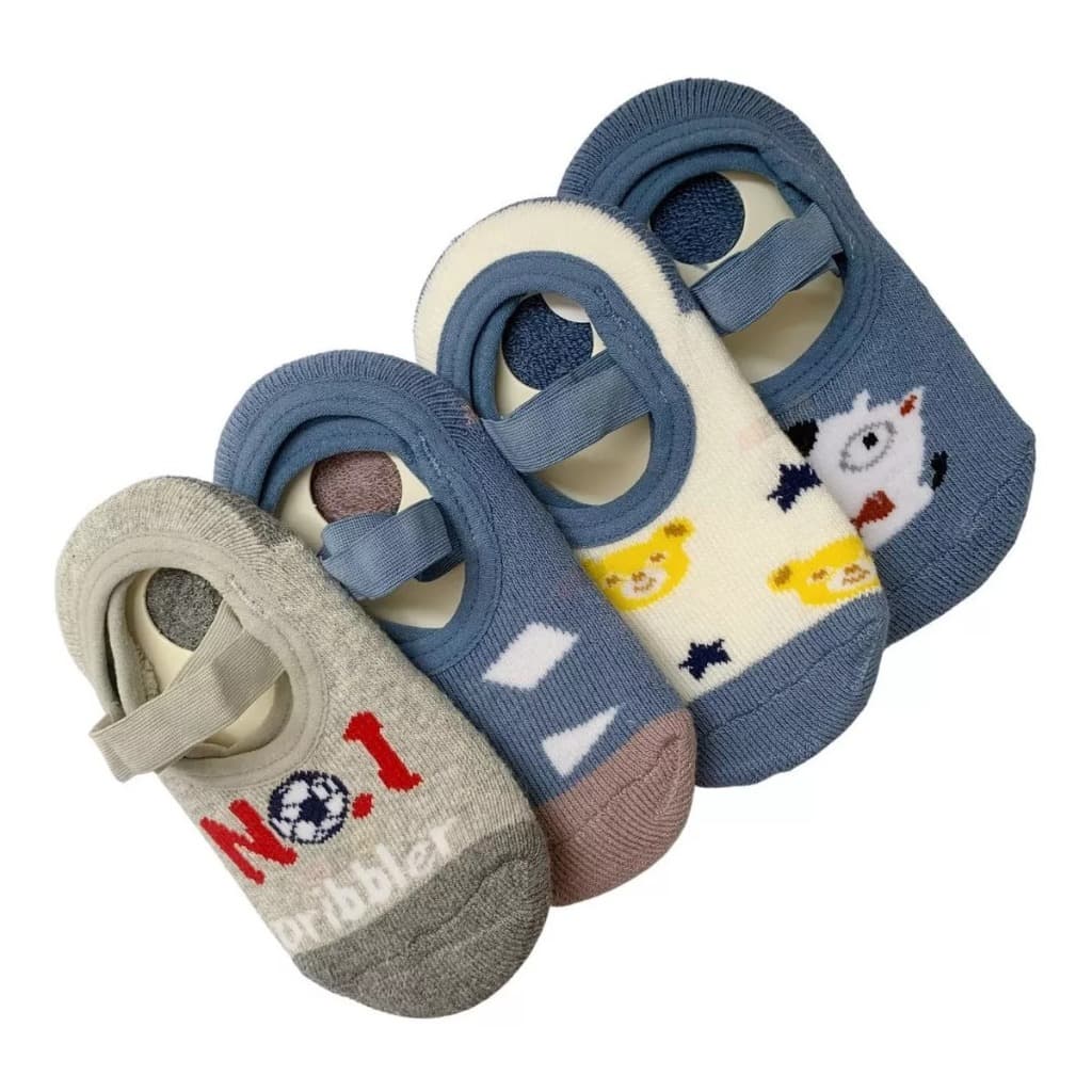 Kit 4 Meia Sapatilha Infantil Antiderrapante Algodão Conforto Estampada