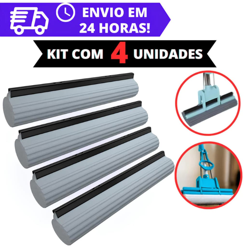 4 Refil Rodo Mop Mágico Celeste Lavável UNIVERSAL Tipo Sekito Troca Fácil Mop