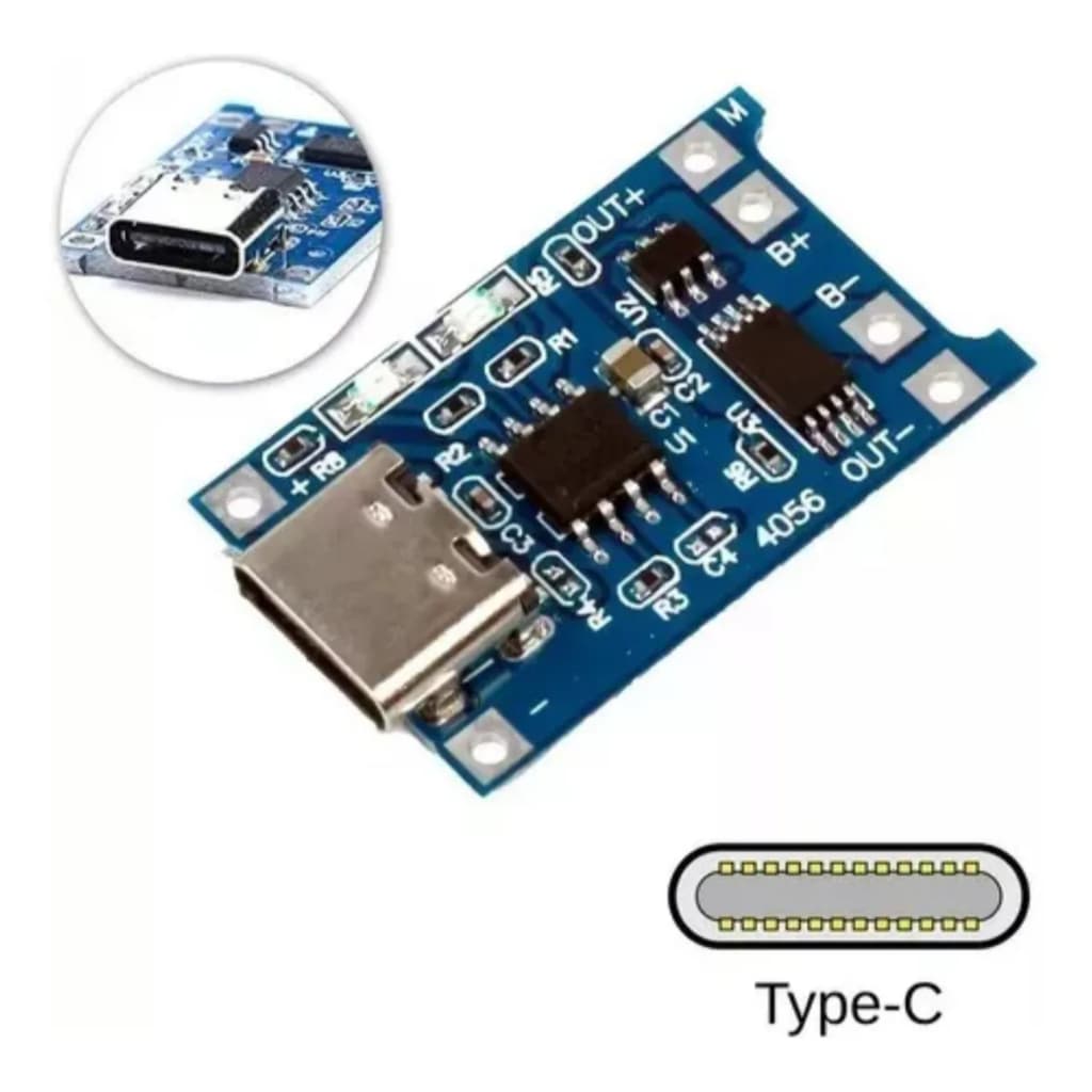 Módulo Carregador TP4056 Tipo-C 5V  C/Proteção Sobrecarga