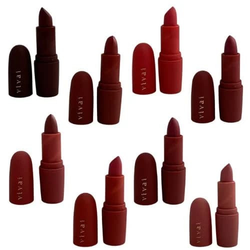 Batom Ovo Em 8 cores diferentes com acabamento matte de longa duração vivai 3008.4.1