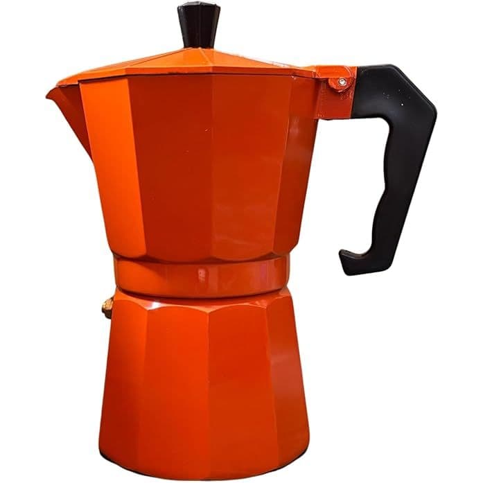 Cafeteira Italiana Moka Premium Alumínio Laranja Alça Ergonômica Compatível em fogo à Gas e Elétrico