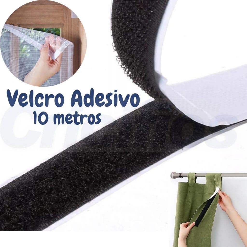 Velcro Adesivo 20mm Fita de Fixação Tela Mosquiteiro Autocolante | Uso Geral - 10 Metros