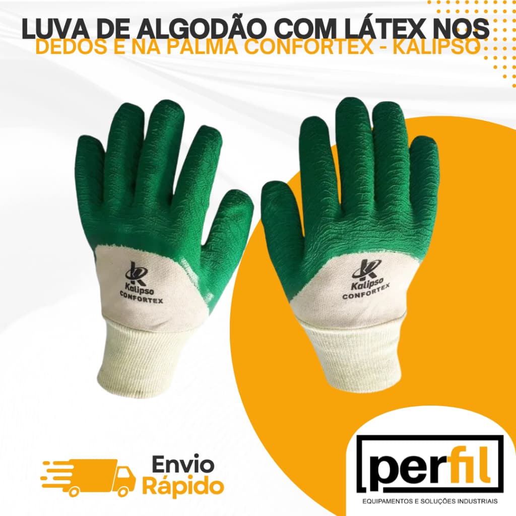 Luva De Algodão Com Látex Nos Dedos E Na Palma Confortex