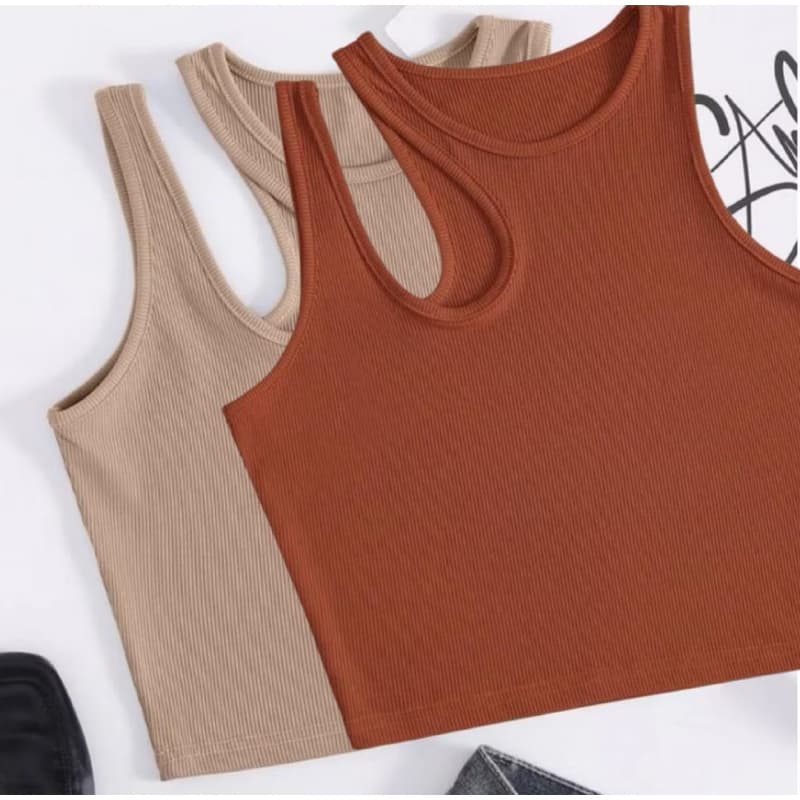 Hiper Kit 2 Cropped Top Feminino Canelado Com 2 Alças Blogueira
