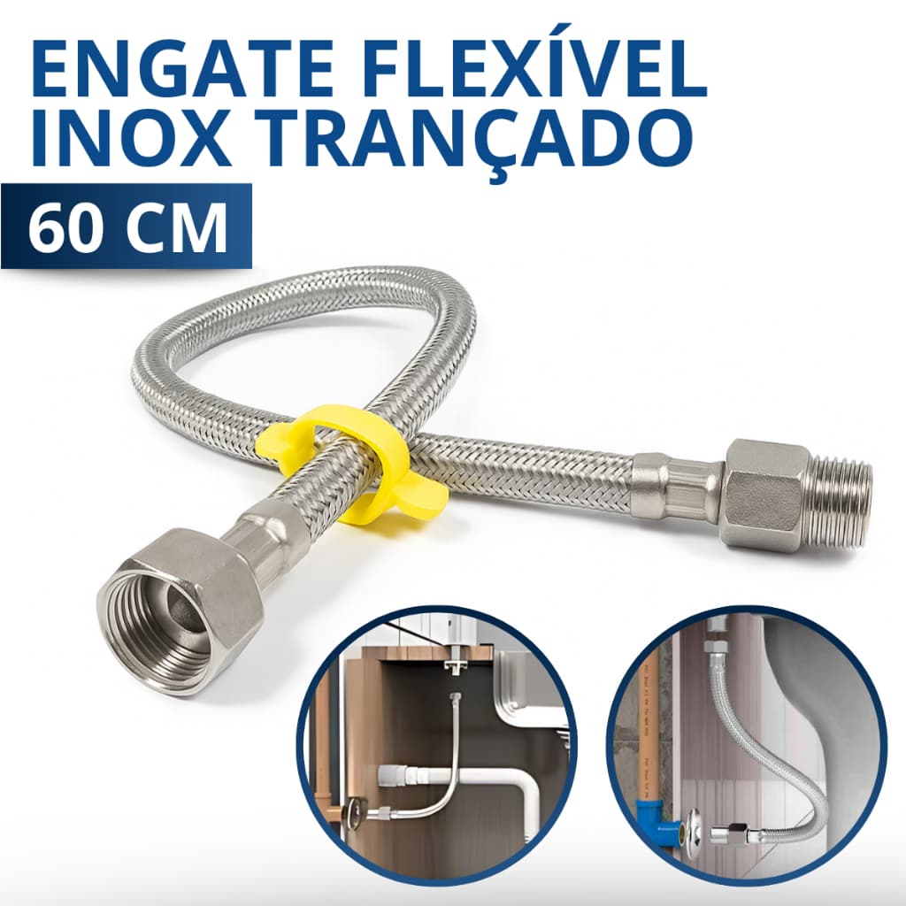 ENGATE MANGUEIRA FLEXÍVEL INOX TRANÇADO 60CM ALTA QUALIDADE RESISTENTE AÇO AGUA QUENTE E FRIA