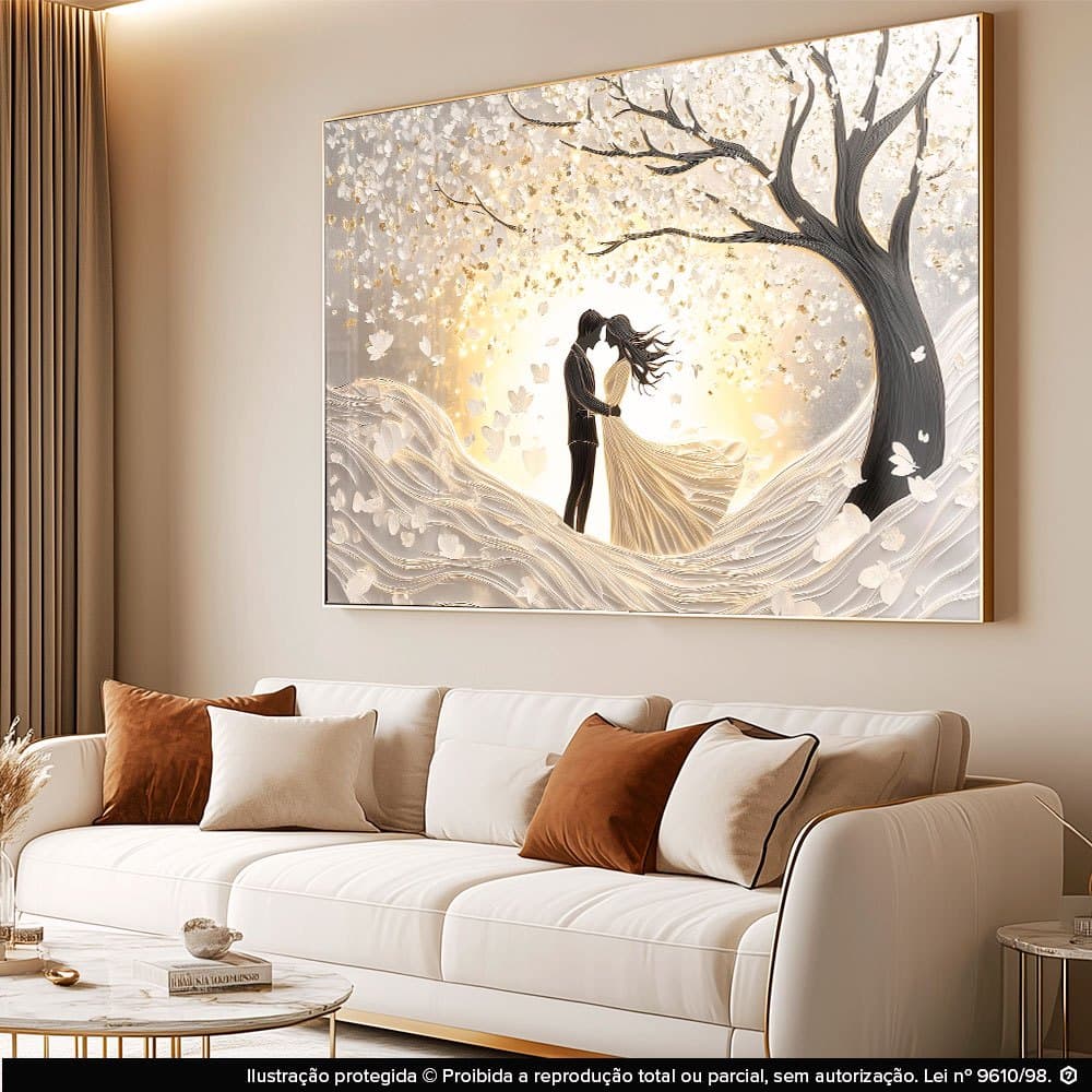 Quadro Decorativo Flores Casal Abstrato Árvore Mosaico Sala Quarto Escritório