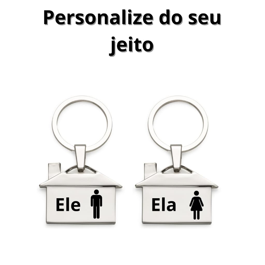 Kit com 10 Chaveiros em Metal Brilhante Personalizado – Formato de Casa - Resistente