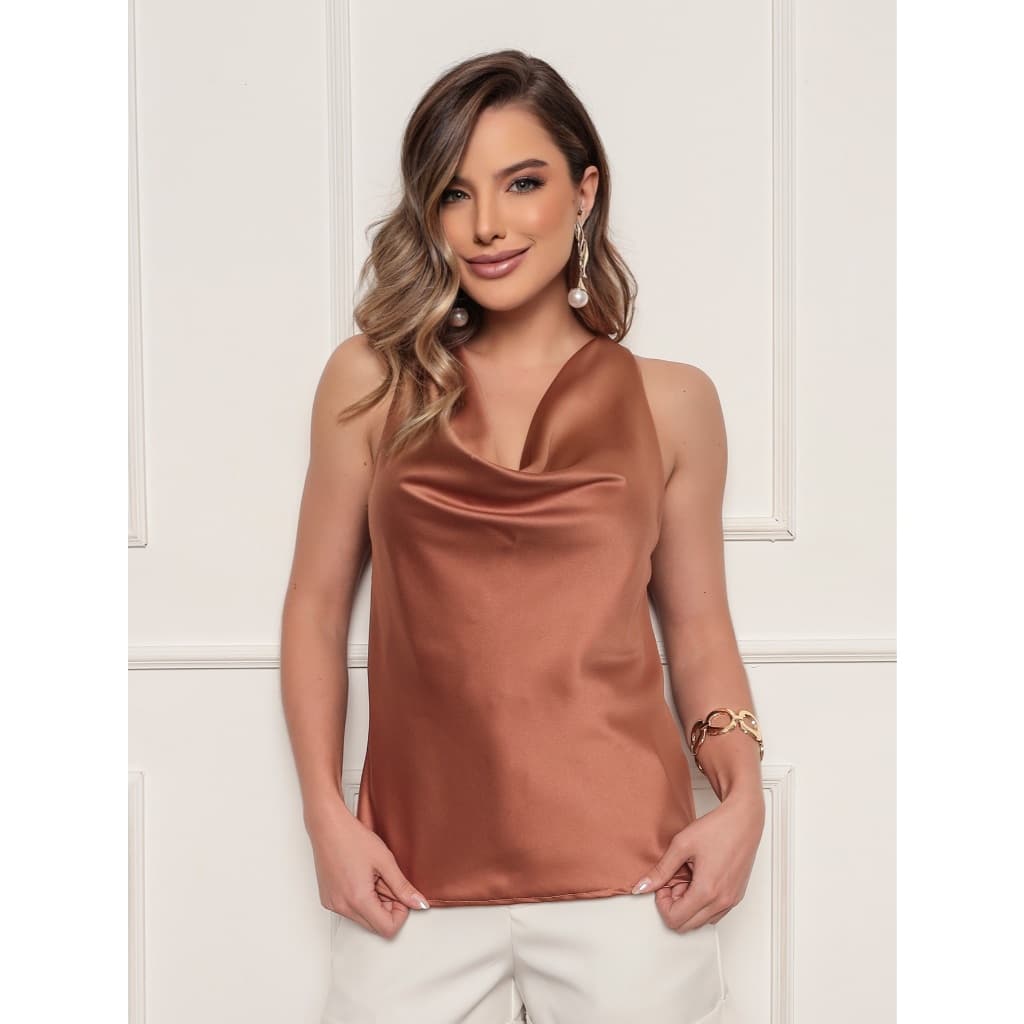Blusa Feminina Regata Social Gola Boba Crepe Amanda