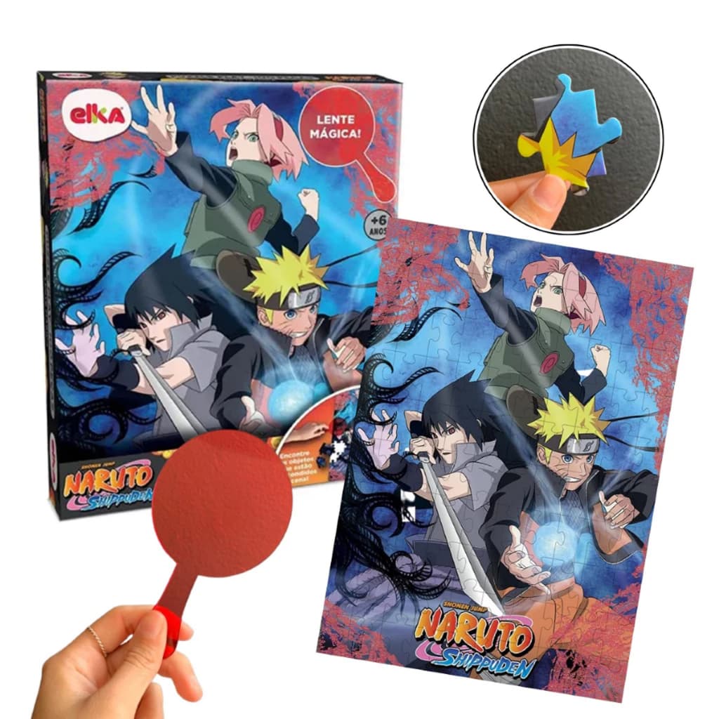 Quebra Cabeça Naruto com 100 Peças e Lente Mágica Divertido para menino