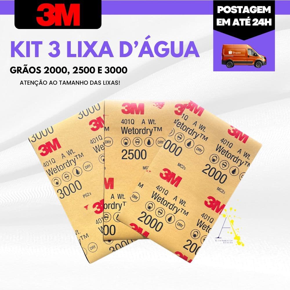 3 Unid Lixa D'água 3M - grãos 2000, 2500 e 3000 401Q