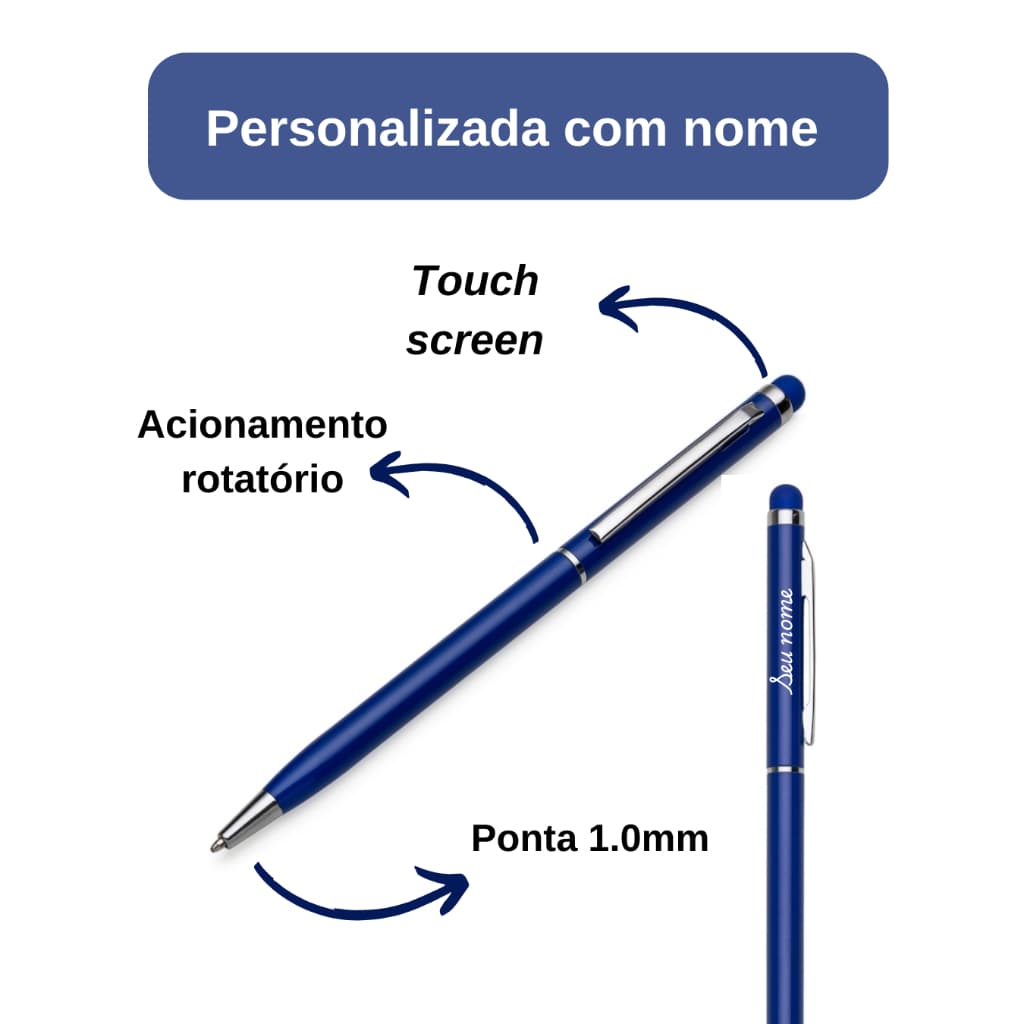 kit 10/20/30/40 Caneta Metálica Touch com Gravação Personalizada –  1.0mm, azul ou preta , Rotativa