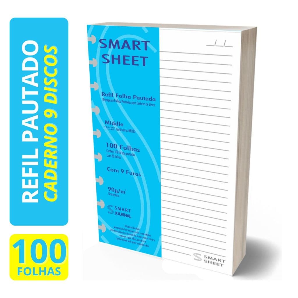 Refil Caderno de Discos 90g 100 Folhas Pautado Medio 9 Furos