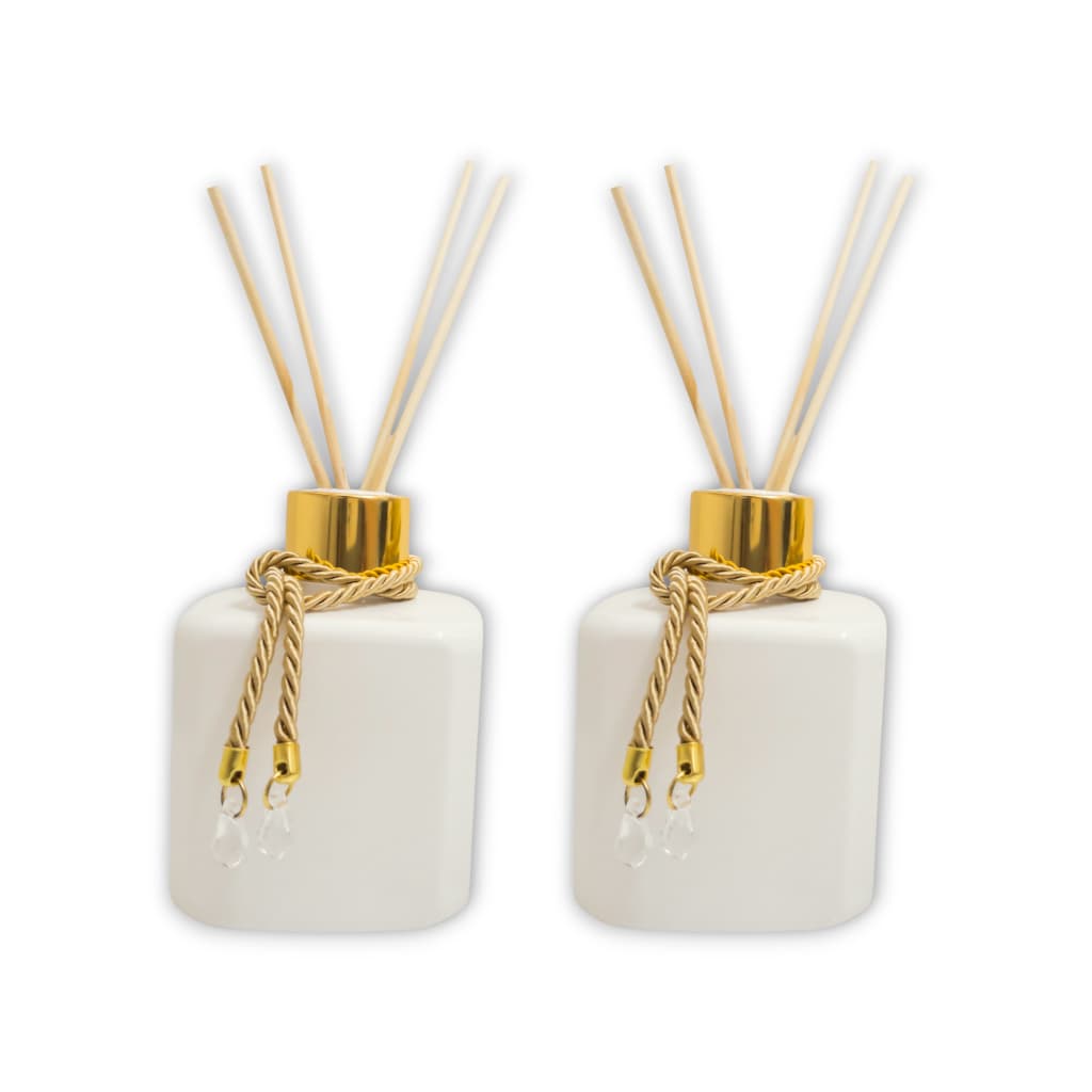 Kit 2 Frascos Pet Difusor Aromatizador Ambiente Casa Escritório Lavabo Plástico Branco 300ml Com Dourado