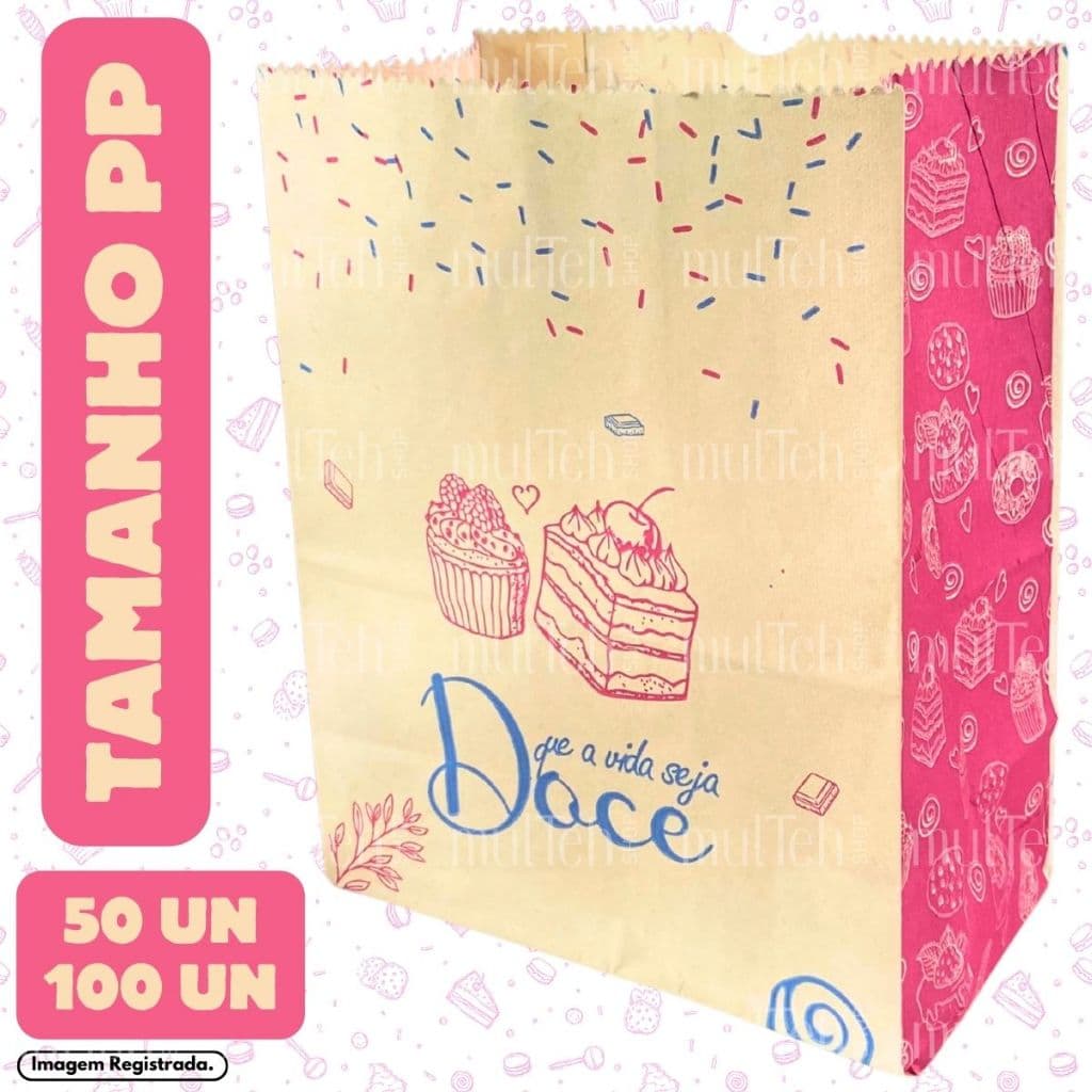 Saco Kraft SOS PP Para Delivery Doce Doceria Docinhos Cookies Açaí Milkshake Com 50 100 Unidades