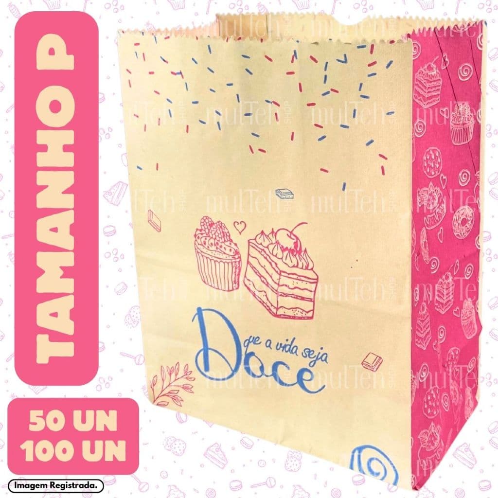 Saco Kraft SOS P Pequeno Para Delivery Doce Doceria Docinhos Cookies Açaí Com 50 100 Unidades