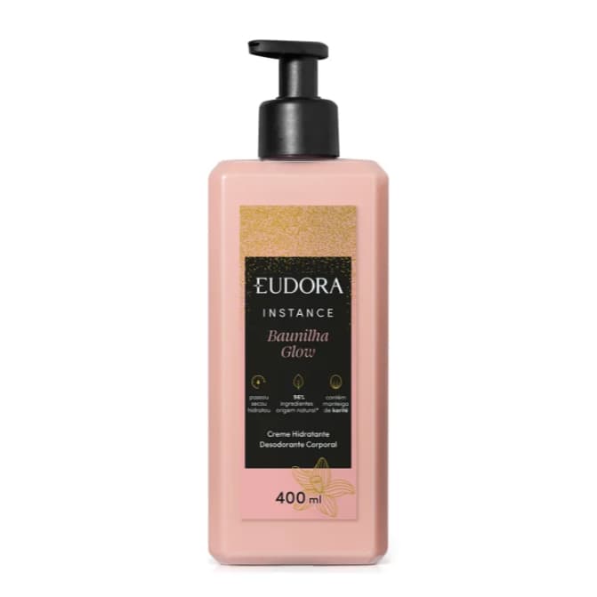 Eudora Instance Baunilha Glow Creme Hidratante Desodorante 400ml Com manteiga de Karité Vegano