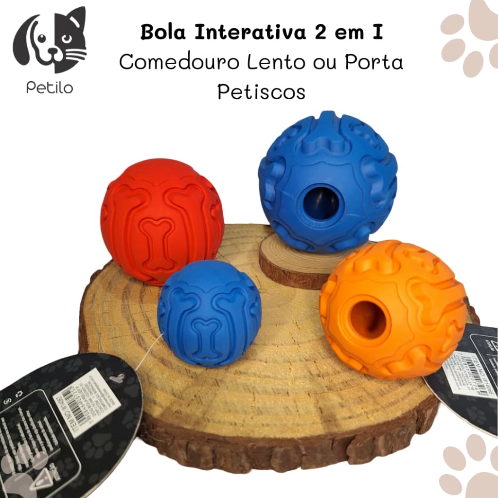 Bola Interativa Pet 2 em 1 - Porta Petiscos e/ou Comedouro Lento - Brinquedo Mordedor Bolinha