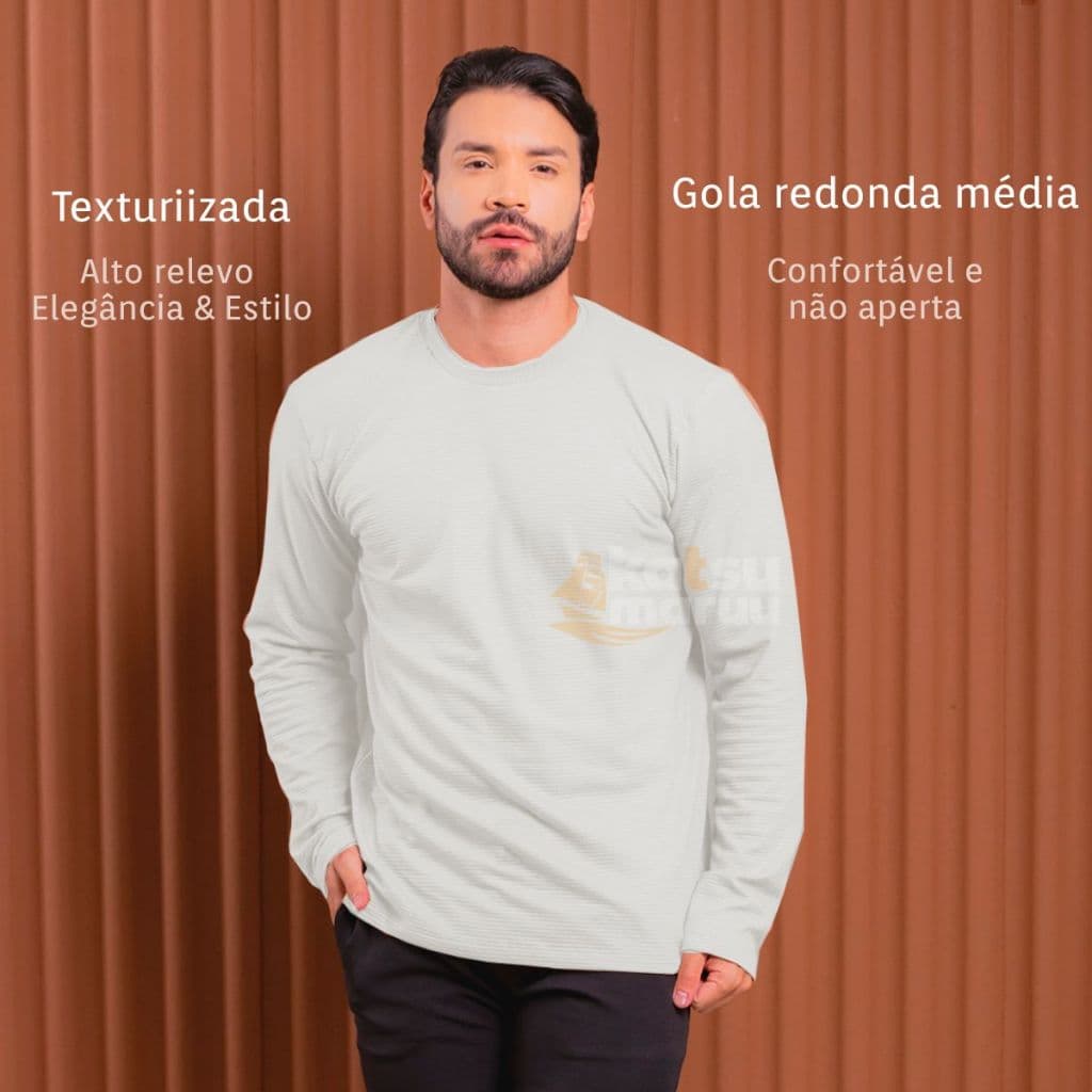 Camisa Manga Longa Blusa Frio Masculina Texturizada Homem Algodão Presente Dia Dos Pais