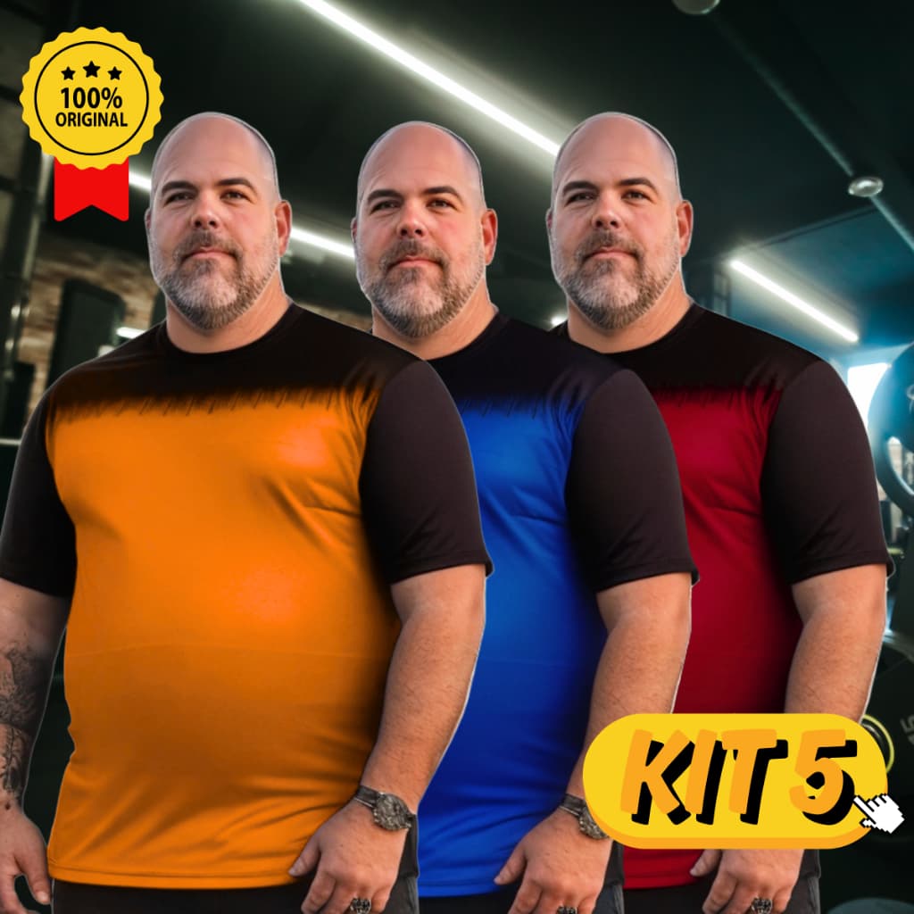 KIT 5 Camisetas Dry Fit Plus Size com Estampa Exclusiva Liberdade de Movimento