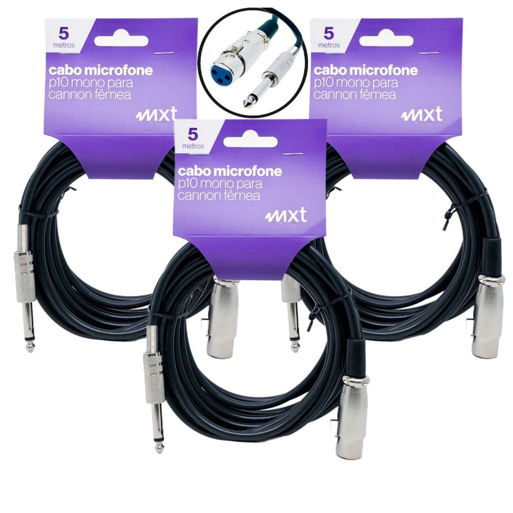 Kit 3 Cabo Microfone  Xlr Canon Femea X P10 Macho 5 Metros
