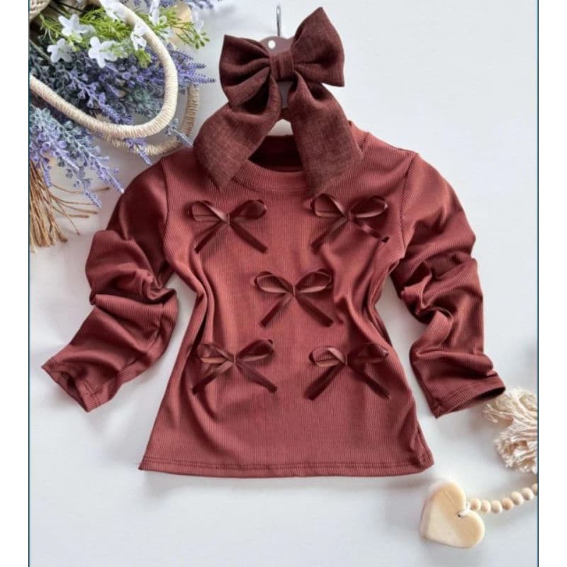 Blusa infantil manga longa com lacinhos