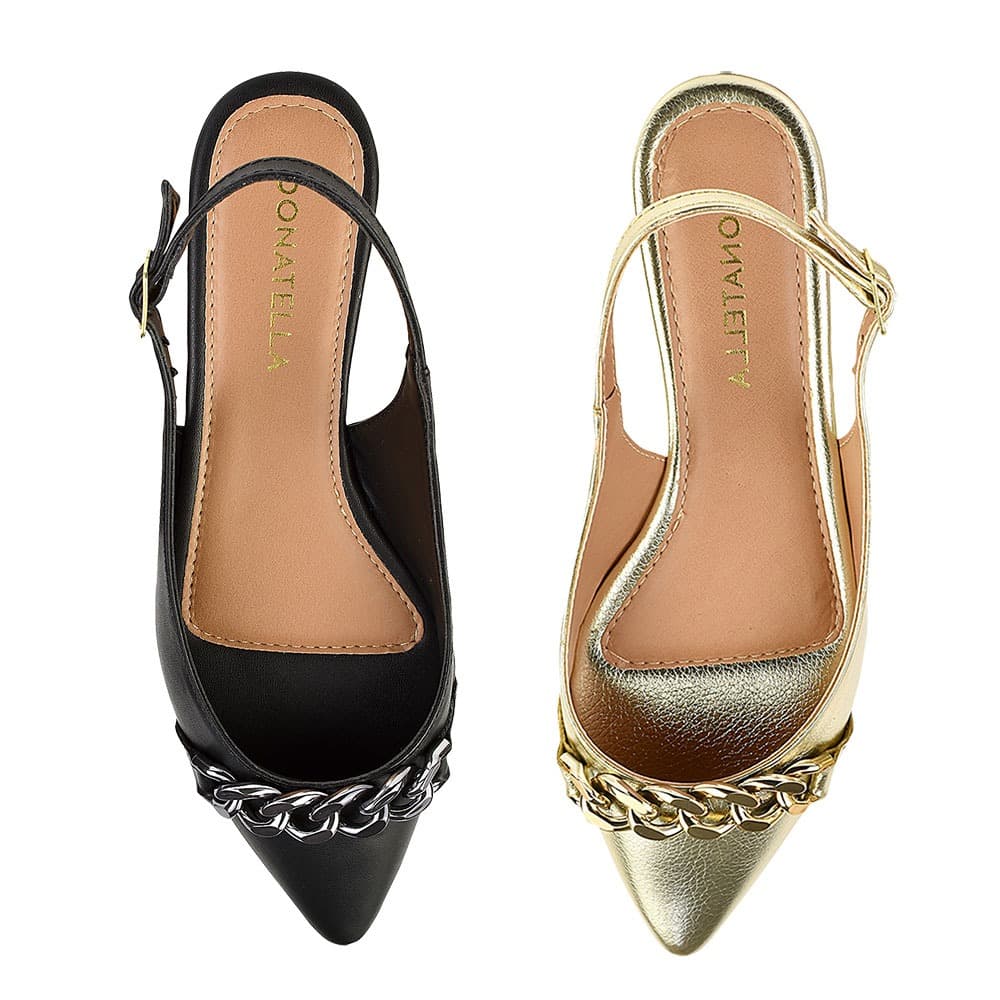 Kit 2 Pares Sapatilha Feminina Aberta Slingback Bico Fino Confort Novo Metalizado Corrente