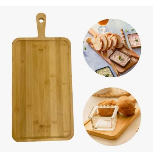 Tábua De Bambu Multiuso 34cm Com Cabo Para Servir E Frase