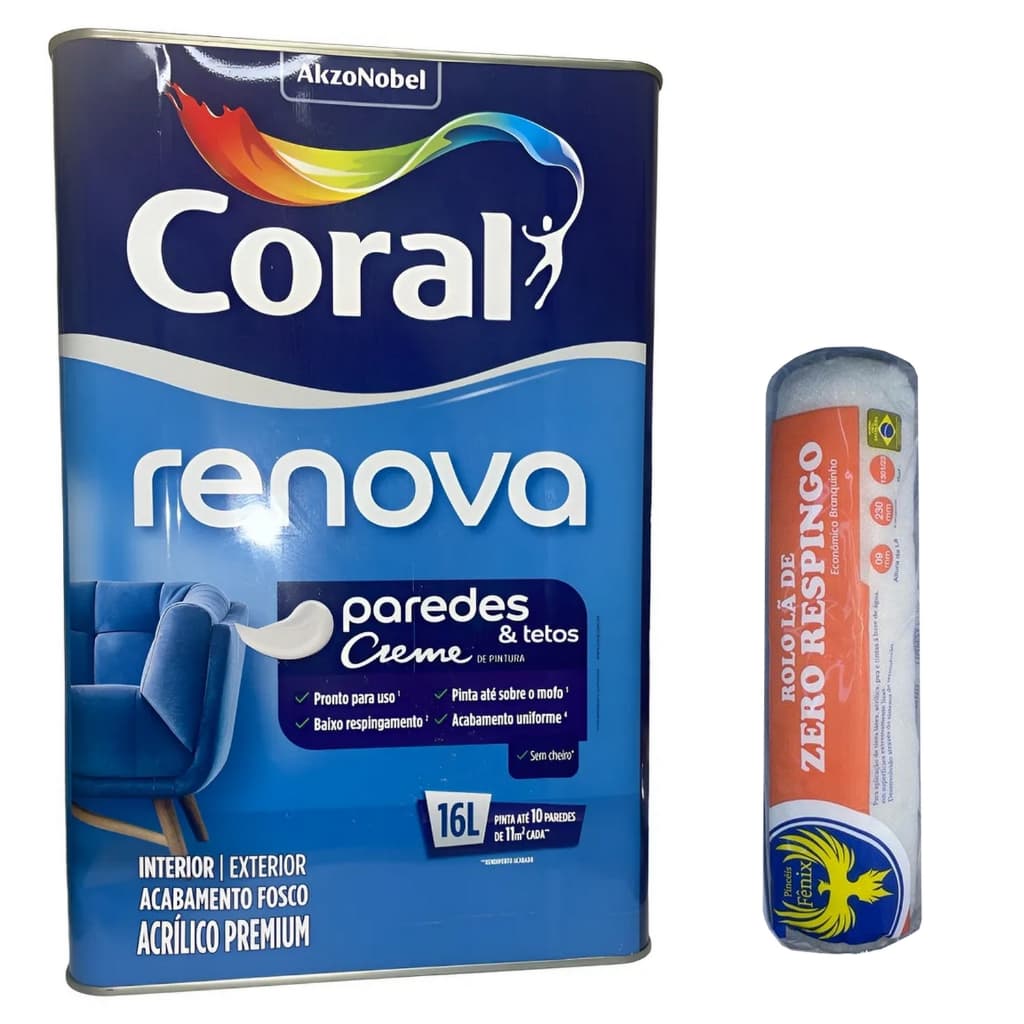Tinta Coral Renova 16l + Rolo Pintura | Anti-mofo Premium - Creme de Pintura