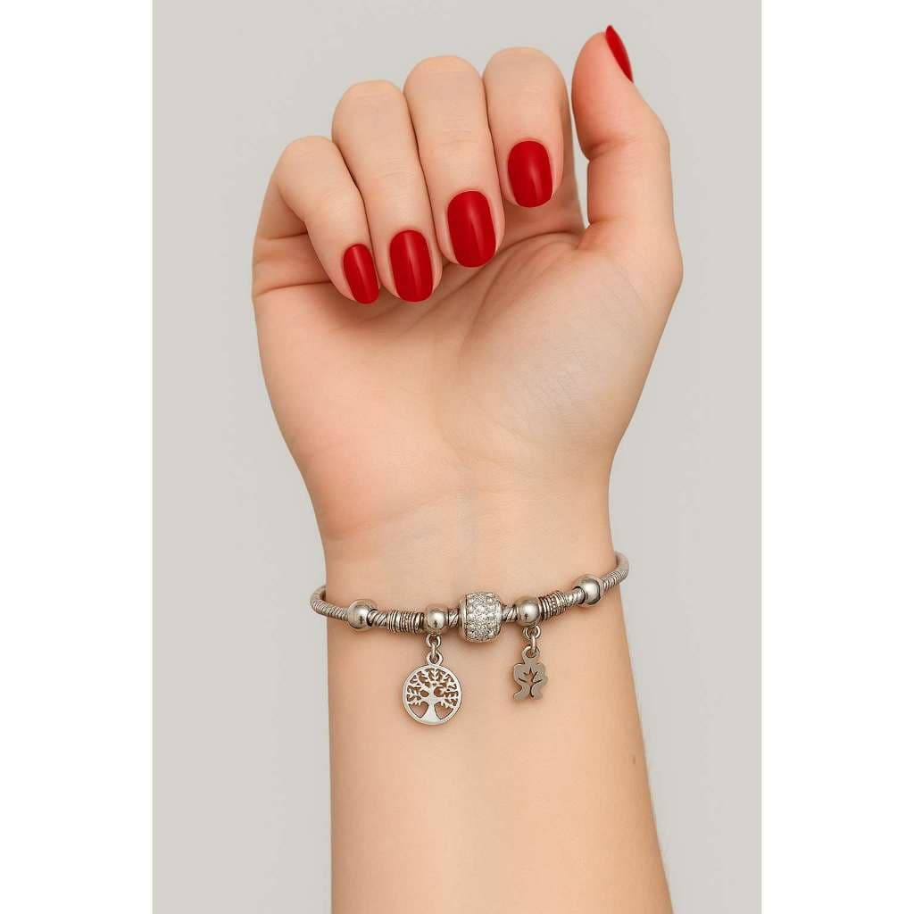 Pulseira Prateada com Pingentes Árvore da Vida cravejada com strass!