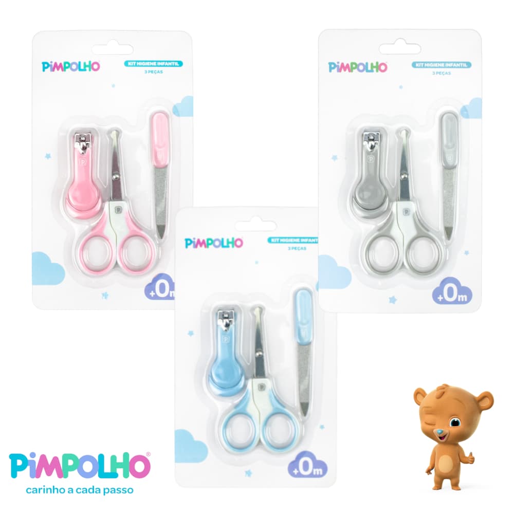 Kit Higiene 3 Peças Cuidados do Bebe Pimpolho Menina Menino Unissex