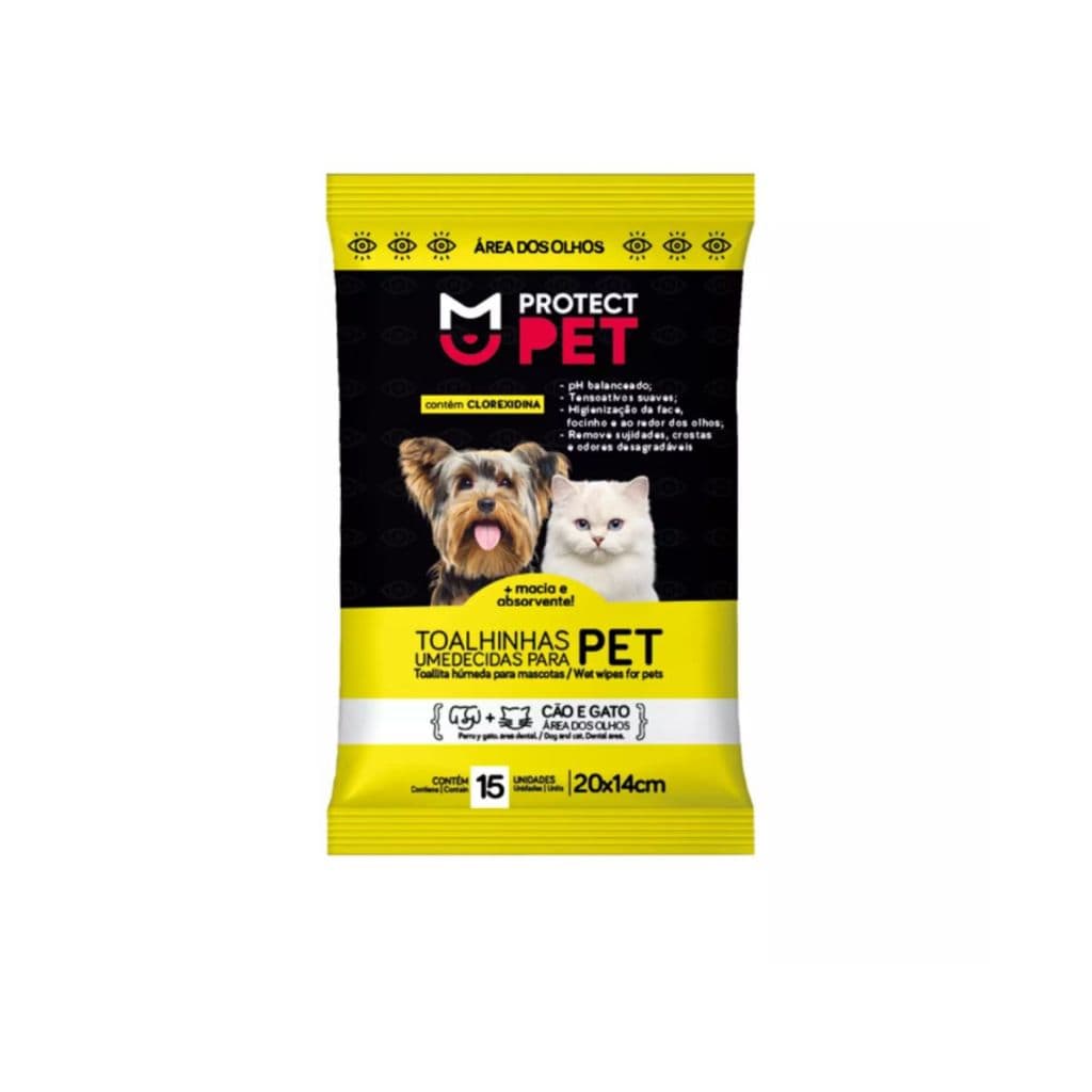 Lenço Umedecido para Olhos de Cães e Gatos - Hipoalergênico | Sem Álcool | 1 Sachê com 15 Unidades
