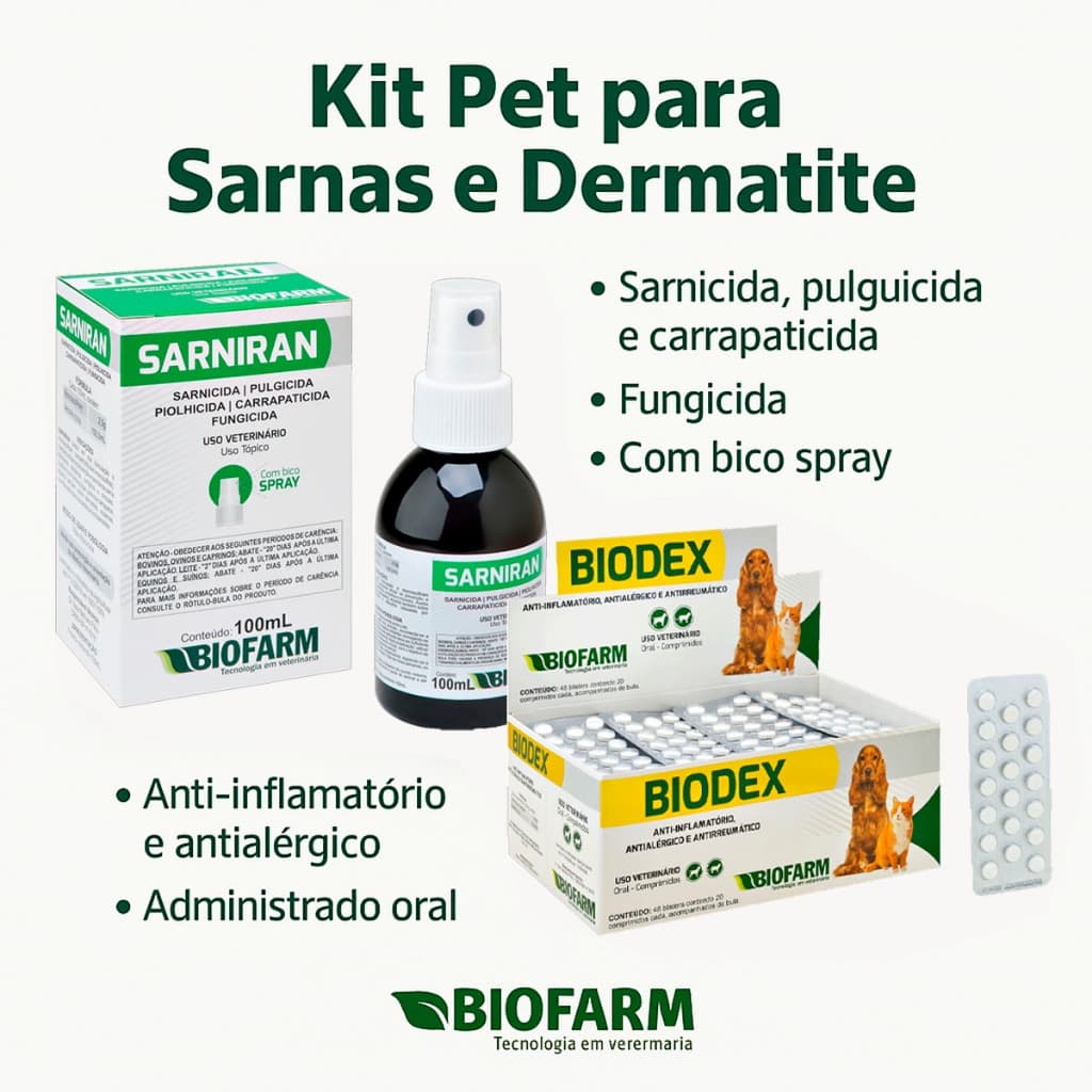 Sarniran 100ml + Biodex - Medicamento Sarnas,dermatite, Corticoide, Cães E Gatos