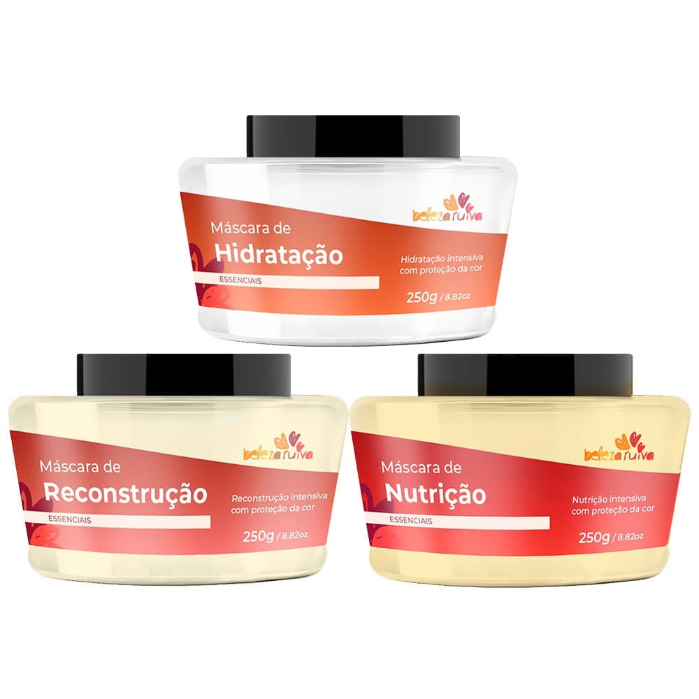 Kit Cronograma Capilar Profissional Hidratação Nutrição Reconstrução 3 Máscaras Capilar Cabelos Danificados Beleza Ruiva