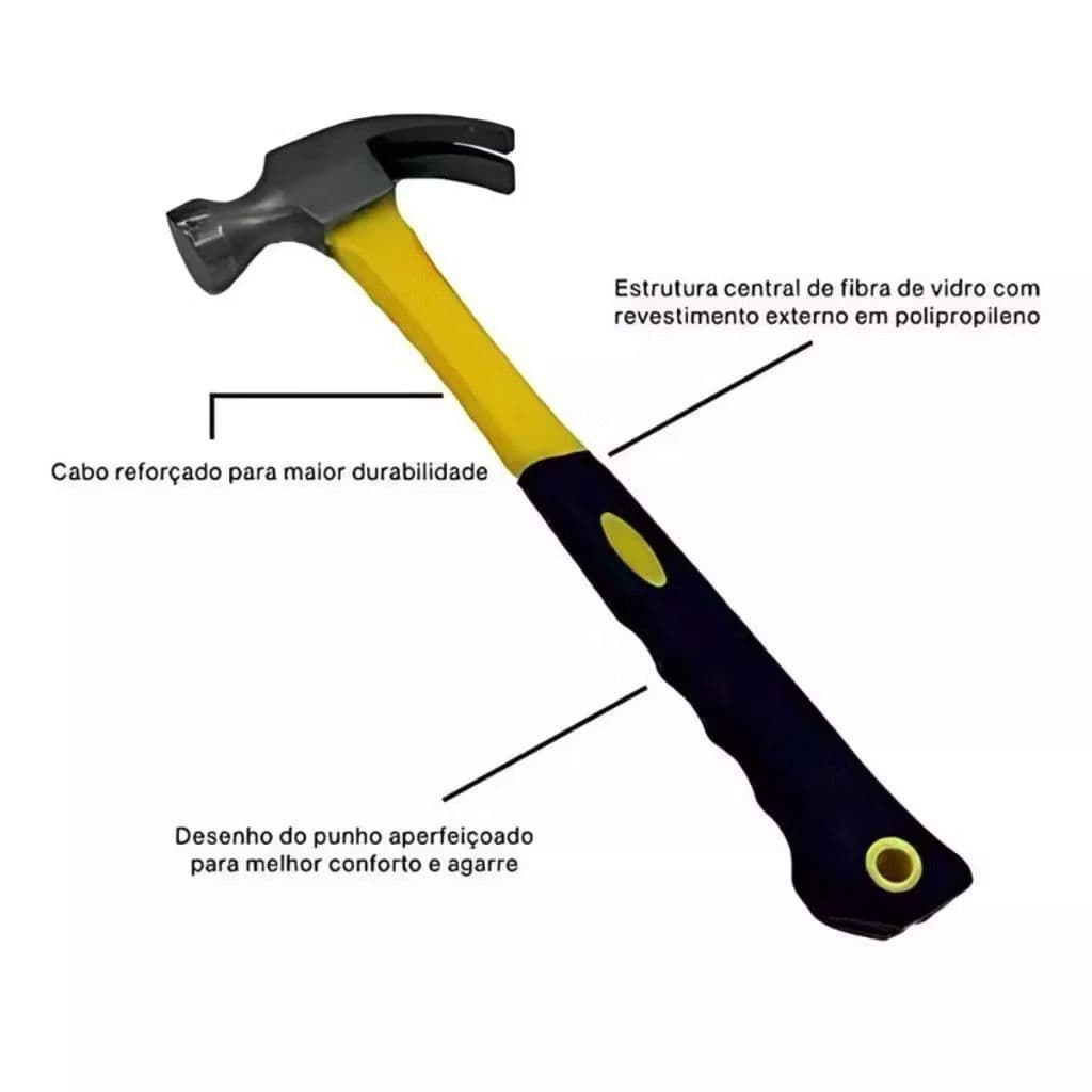 Martelo Unha Profissional Cabo Fiberglass de Fibra de Vidro Emborrachado