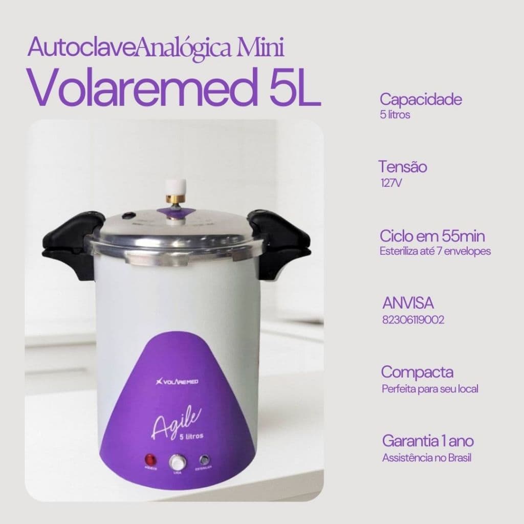 Autoclave Vertical Analogica 5 Litros Roxa 110v - Volaremed + BRINDE