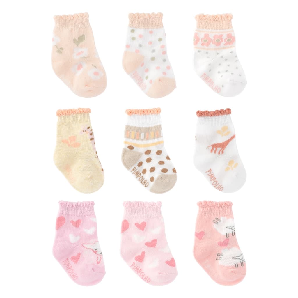 Kit 03 Pares de Meias Infantil Fem Tam 00 a 15 Algodão PIMPOLHO Confortável Idade 00 a 06 meses
