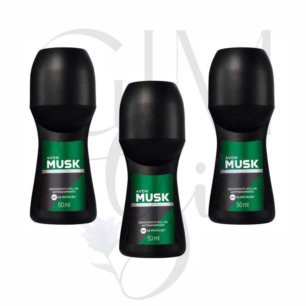 Kit com 3 Desodorantes Roll-on Musk Metropolitano Masculino 50ml-Avon