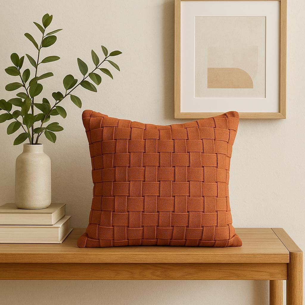 Capa de Almofada Macrame Terracota 45x45cm Boho Artesanal em Algodão para Sofá Sala Decoração Natural