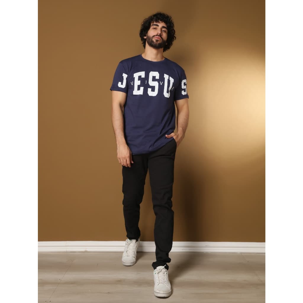 Camiseta Manga Curta Gola Redonda Estampa Jesus 100% Algodão