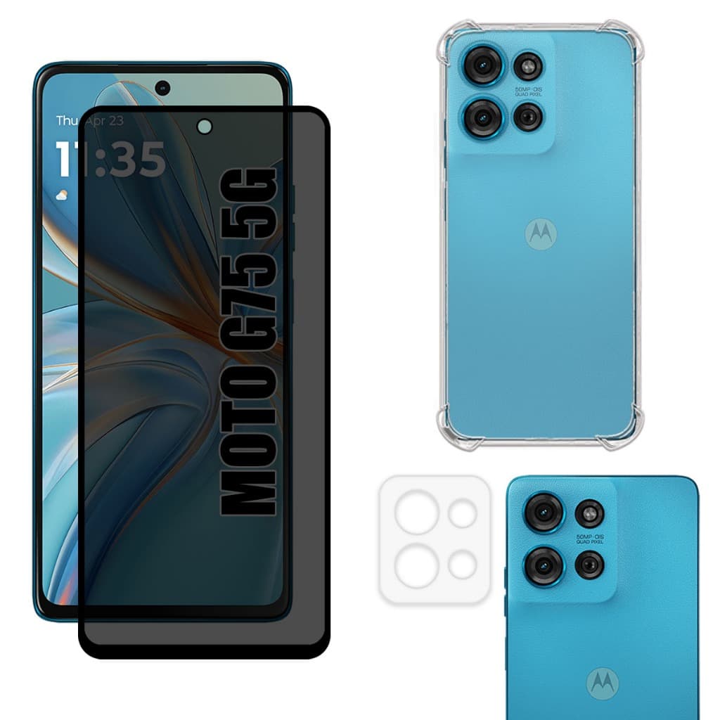 Kit Para Moto G75 5g | Película de Privacidade Fosca - Capa Anti Shock - Película da Câmera 3D
