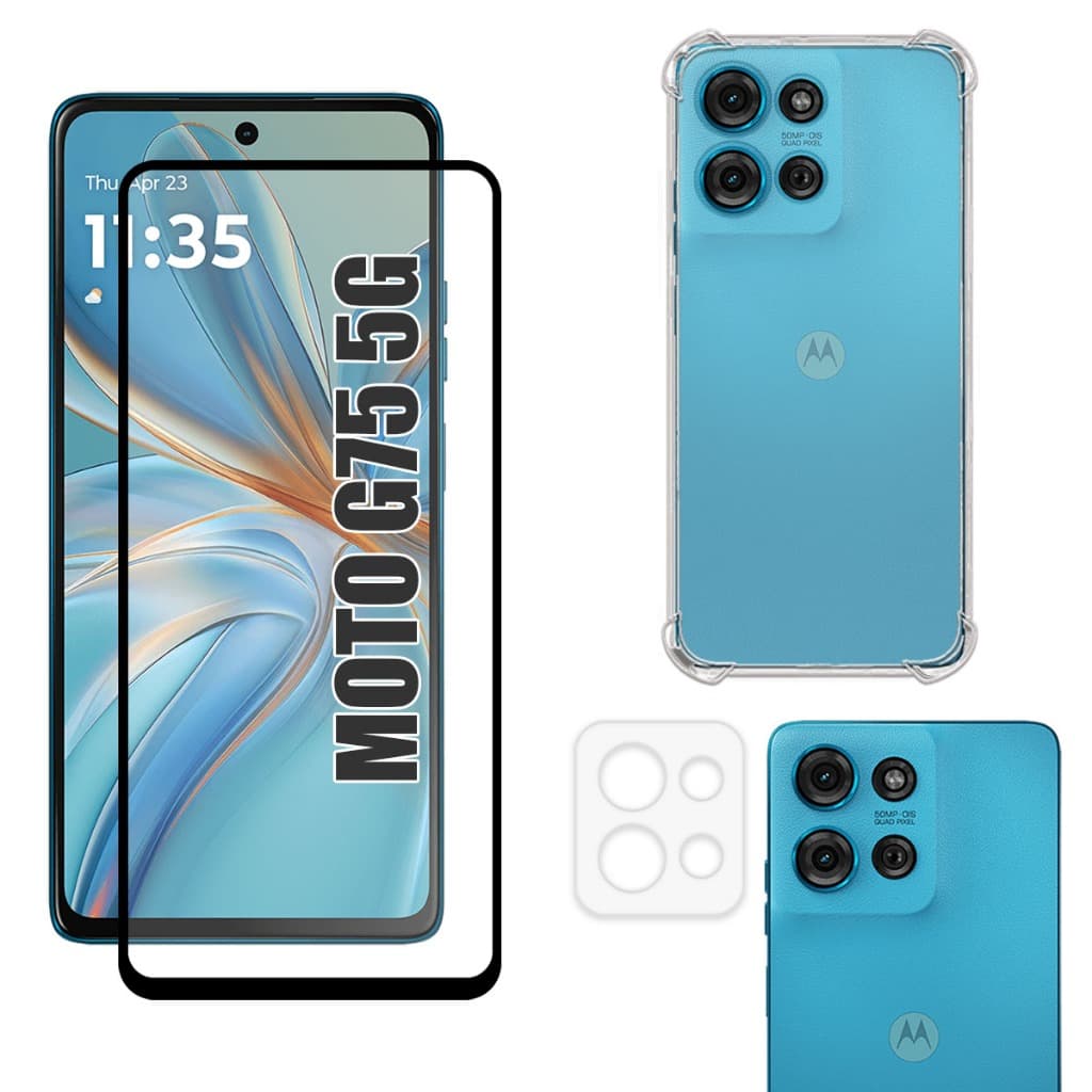 Kit Para Moto G75 5g | Película de Vidro 3D - Capa Anti Shock - Película da Câmera 3D