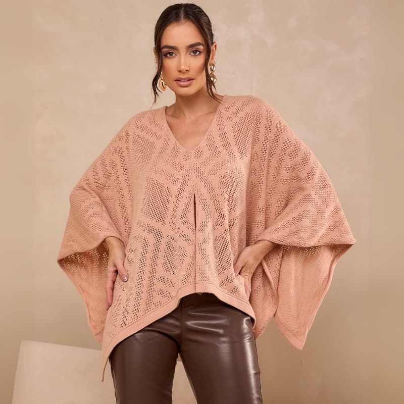 Blusa Tricô Modal Feminina Estilo Poncho Manga Ampla Decote Canoa Inverno Elegante