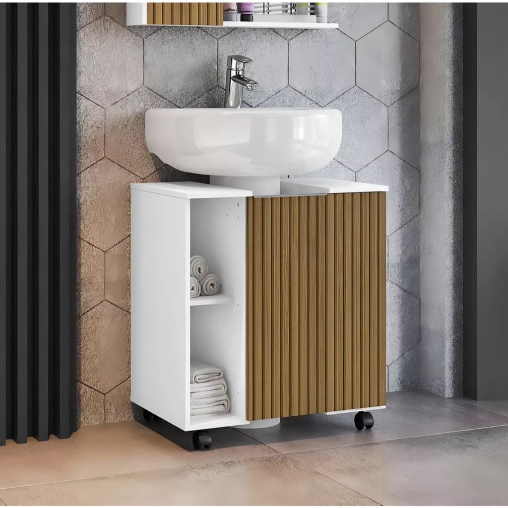 ** QUEIMA DE ESTOQUE ** PEQUIN - GABINETE DE COLUNA BANHEIRO COM ARMÁRIO - CORES: BRANCO, BRANCO COM RIPADO E  PISTACHE