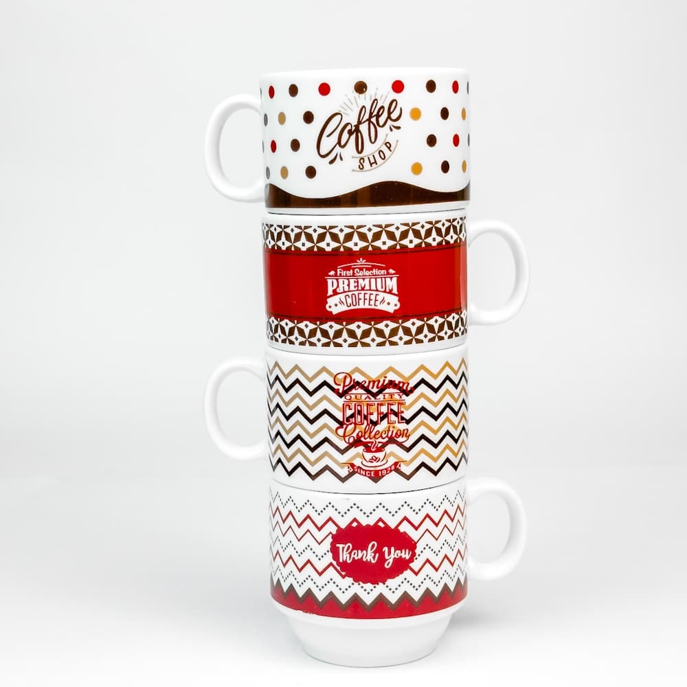 Kit Jogo Com 4 Xícaras Café Chá 160mL Suporte Metal