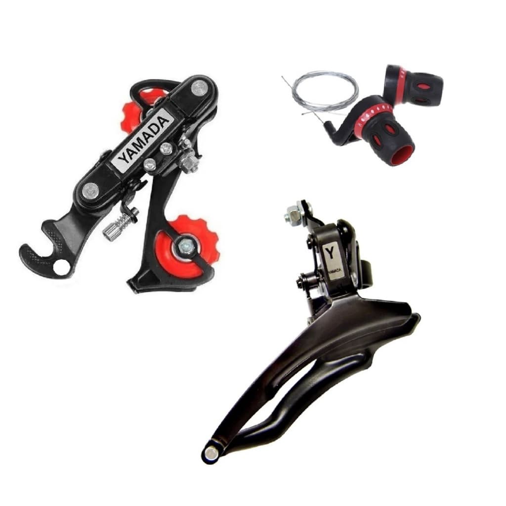 Kit Câmbio Traseiro Com Gancheira 18/21v + Câmbio Dianteiro Reduzido Puxa Cima + Trocador Grip Shift