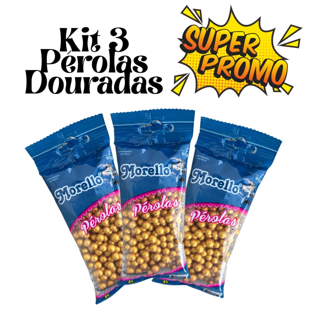 Kit 3 Pérolas Dourada 180g Tamanho Médio 100% Comestíveis Confeitos  - Morello