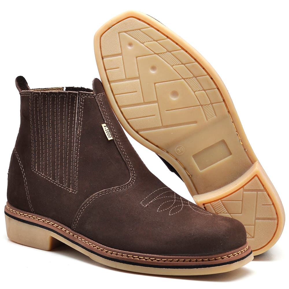 Bota Botina Country Masculina De Couro Legitimo Solado Latex