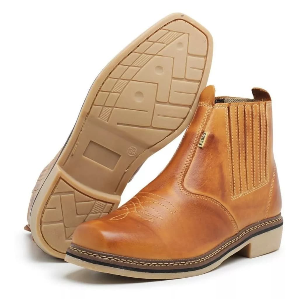 Botina Bota Country De Couro Legitimo Masculina Solado Latex Resistente