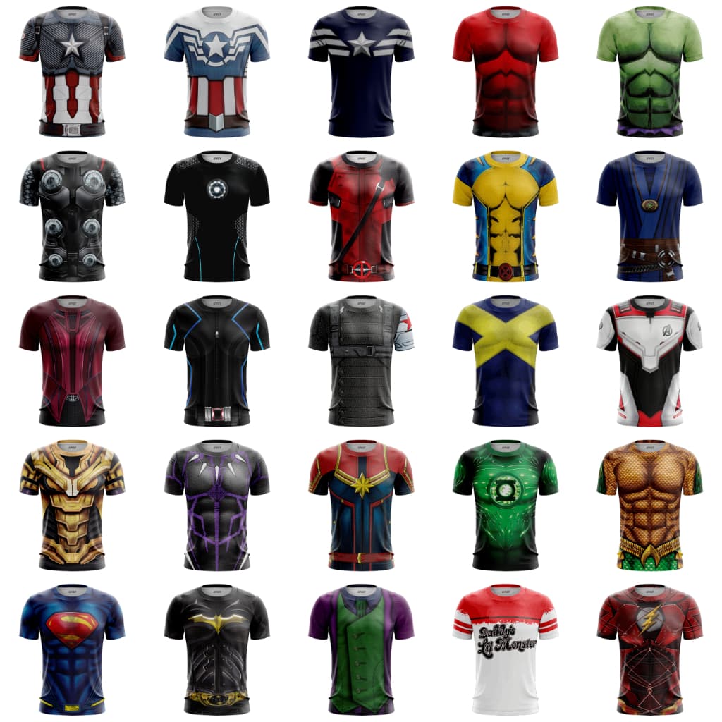 Camisa Camiseta Dryfit Premium  Super Heróis Traje 3d Deadpool Wolverine Capitão America com Proteção Uv Adulto Infantil