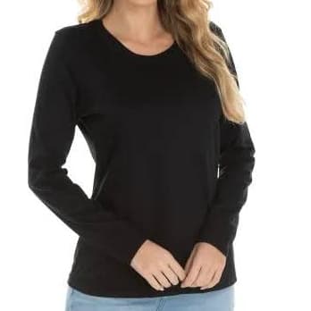 BLUSA FEMININA MANGA LONGA GOLA REDONDA CAMISETA 100% ALGODÃO BÁSICA LISA